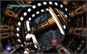At the end of the engine room, jump into the vent leading to the level below - The Salvation - Aboard The Salvation - p. 2 - Walkthrough - Star Wars: The Force Unleashed II - Game Guide and Walkthrough