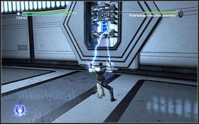 Once the machine falls down, start attacking it with the saber - The Salvation - Aboard The Salvation - p. 2 - Walkthrough - Star Wars: The Force Unleashed II - Game Guide and Walkthrough