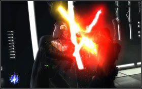 You can't run and Vader will attack you a couple times throughout the corridor - Kamino - The Confrontation - Walkthrough - Star Wars: The Force Unleashed II - Game Guide and Walkthrough