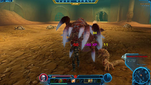 Try to kill two smaller beasts using a ranged attack and then focus your fire on the big one - (L08) House Cleaning - Bounty Hunter - Star Wars: The Old Republic - Game Guide and Walkthrough