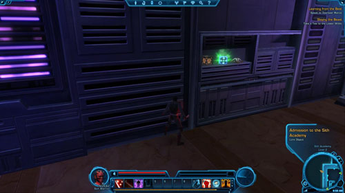 [2]: Slavery in the Empire (Lore Object) - examining the cube glowing in green (you need to go up the stairs to the second level of this room) will result in obtaining a Codex entry - Lore: Slavery in the Empire - 160 XP - (02) Sith Academy - Places - Star Wars: The Old Republic - Game Guide and Walkthrough