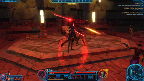 After getting rid of Lord Sundar [*], and the rest of enemies who will attack you (for example, the awoken Damaged Guard Droids [+]), search his body - (L08) [HEROIC 2] Armed and Dangerous - Korriban - Star Wars: The Old Republic - Game Guide and Walkthrough