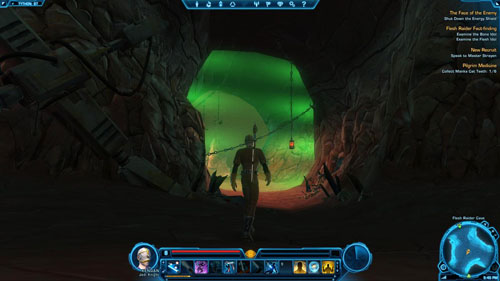 Go to [5] approaching from the left side of the large rock that is in the middle of the cave - (L06) The Face of the Enemy - Jedi Knight - Star Wars: The Old Republic - Game Guide and Walkthrough