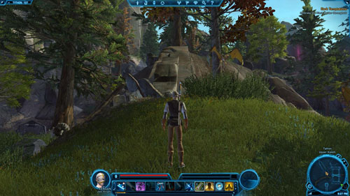 When you step on the grass, look a little to the right - there is another overturned column there, on which you can jump - Galactic History 10 (+2 Willpower) - Datacrons - Star Wars: The Old Republic - Game Guide and Walkthrough