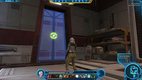Go down to the basement using the stairs in [12], go through and then go up the second stairs in [13] - (L07) Security Breach - Smuggler - Star Wars: The Old Republic - Game Guide and Walkthrough