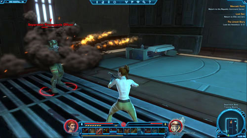 Keep killing the officers and search their bodies till two Holodiscs appear in your inventory (look out for the yellow beams of light coming out of the corpses of the officers - only these have the holodiscs) - (L04) The Untold Story - Ord Mantell - Star Wars: The Old Republic - Game Guide and Walkthrough