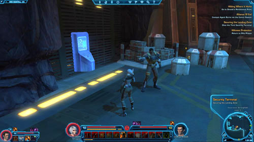 Right in front of you in [9], there is a green force field - (L09) Securing the Landing Zone - Ord Mantell - Star Wars: The Old Republic - Game Guide and Walkthrough