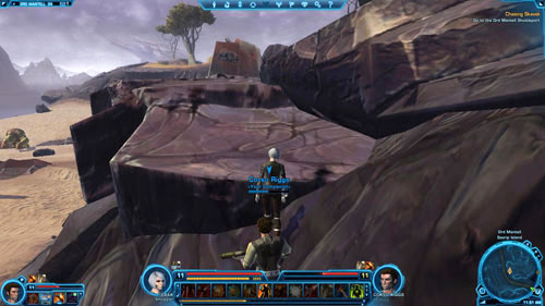 and then immediately turn east and start running on the yellow grass, just as it's demonstrated by the green arrows - Galactic History 12 (+2 Aim) - Datacrons - Star Wars: The Old Republic - Game Guide and Walkthrough