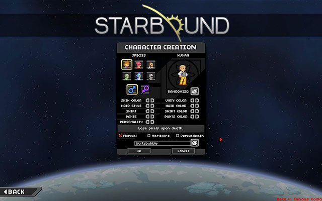 The character creation screen - Character creation - Survival Guide - Starbound - Beta - Game Guide and Walkthrough