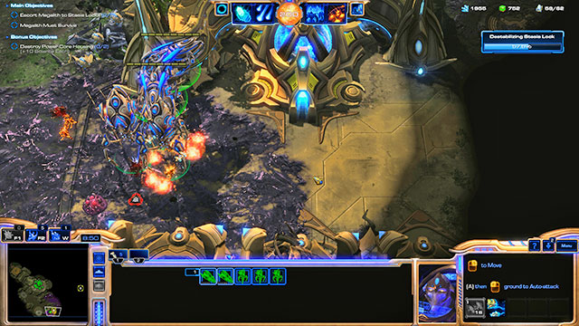 Around 3:30 of the mission time, the megalith will start moving towards the first stasis lock [2] - Mission 15 - Unsealing the Past - Campaign - Legacy of the Void - StarCraft II: Legacy of the Void - Game Guide and Walkthrough