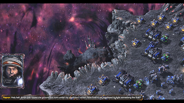 Raynors base after Amons attack. In the place of the gap there were previously Command Center, mineral depots and refineries. - Mission 3 - Amons Fall - Epilogue - Into the Void - StarCraft II: Legacy of the Void - Game Guide and Walkthrough