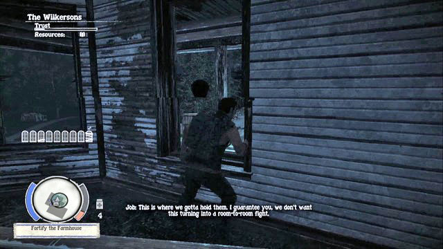 Start with barricading all the windows (holding the interaction button), immediately after you will strengthen the defenses zombie waves will attack, take care, because Big Un will also attack - Wilkersons - Walkthrough - State of Decay - Game Guide and Walkthrough