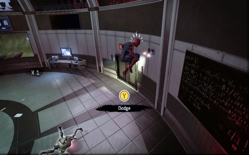Behind the second hole you will be attacked by a group of spiders - Chapter 01 - Oscorp Is Your Friend - Walkthrough - The Amazing Spider-Man - Game Guide and Walkthrough