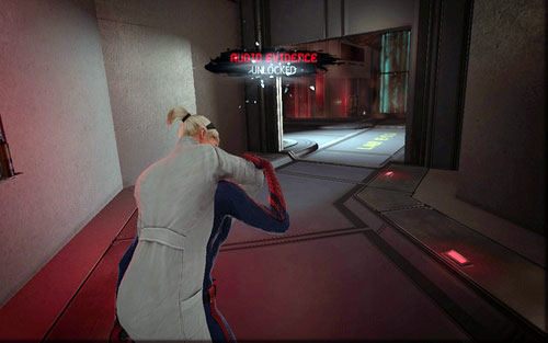 Behind the room with the windows hit by robots, turn left and pick up the Audio Evidence lying behind the door - Chapter 01 - Oscorp Is Your Friend - Walkthrough - The Amazing Spider-Man - Game Guide and Walkthrough
