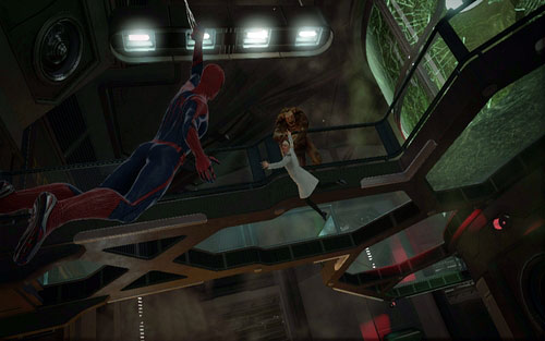 Letting go of the button will rapidly move you to the marked spot - Chapter 01 - Oscorp Is Your Friend - Walkthrough - The Amazing Spider-Man - Game Guide and Walkthrough