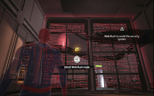 The corridor will lead you to a room with lasers - Chapter 01 - Oscorp Is Your Friend - Walkthrough - The Amazing Spider-Man - Game Guide and Walkthrough