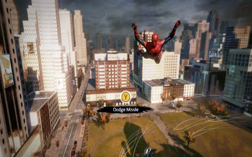 Right before Peter hits the ground, press and hold down RT - Chapter 01 - Oscorp Is Your Friend - Walkthrough - The Amazing Spider-Man - Game Guide and Walkthrough