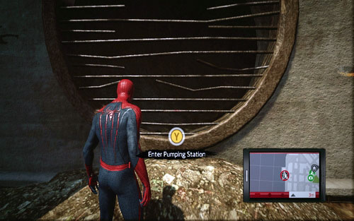 In order to continue with the main mission, head to the entrance marked with a start and press Y - Chapter 04 - The Thrill of the Hunt - p. 1 - Walkthrough - The Amazing Spider-Man - Game Guide and Walkthrough