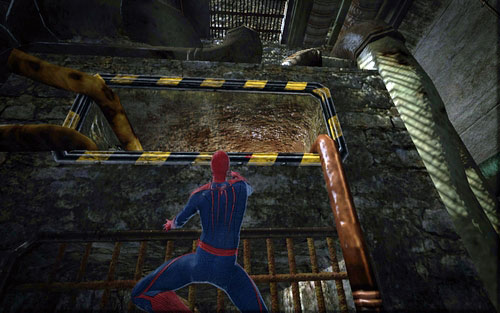 Run to the end and go through the hole in the wall - Chapter 04 - The Thrill of the Hunt - p. 1 - Walkthrough - The Amazing Spider-Man - Game Guide and Walkthrough