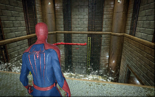 With all of them lying stunned on the ground, turn right and jump into the sewer - Chapter 04 - The Thrill of the Hunt - p. 1 - Walkthrough - The Amazing Spider-Man - Game Guide and Walkthrough