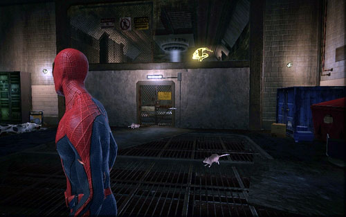 The further road leads through a hole in the nearby grate - Chapter 04 - The Thrill of the Hunt - p. 1 - Walkthrough - The Amazing Spider-Man - Game Guide and Walkthrough