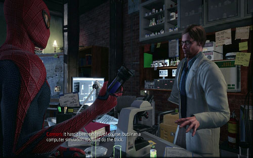 Using it, the man will create a medicine which you will have to take to the OSCORP tower - Chapter 05 - To Smash the Spider - Walkthrough - The Amazing Spider-Man - Game Guide and Walkthrough