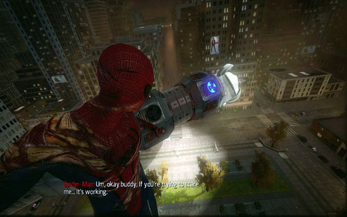 After you dodge, keep shooting web (B) at the blue turbine on the enemy's body - Chapter 06 - Smythe Strikes Back - p. 2 - Walkthrough - The Amazing Spider-Man - Game Guide and Walkthrough