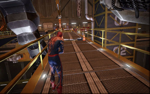 Keep running forward while jumping over pits and blocking steam coming out of the pipes - Chapter 10 - Spider-Man No More! - p. 2 - Walkthrough - The Amazing Spider-Man - Game Guide and Walkthrough