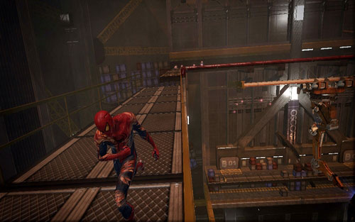 At some point the camera will turn and a large robot arm will fall right beside you - Chapter 10 - Spider-Man No More! - p. 2 - Walkthrough - The Amazing Spider-Man - Game Guide and Walkthrough