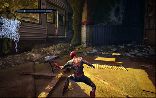 Keep repeating this tactic until the enemy moves away and stands in one place - Chapter 12 - Where Crawls the Lizard? - Walkthrough - The Amazing Spider-Man - Game Guide and Walkthrough