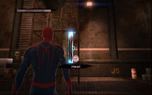 After defeating some more enemies, turn the valve behind the grate while standing on the ground (RB) - 1 - Train Docking Station - Side missions - The Amazing Spider-Man - Game Guide and Walkthrough