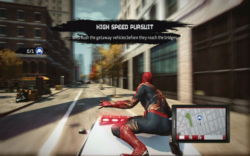 When you see the chased car, jump onto it with Web Rush - List of missions - Challenges - The Amazing Spider-Man - Game Guide and Walkthrough