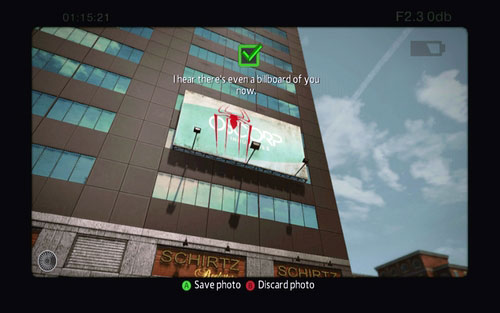 To complete this errand, take a photo of the OSCORP billboard with a spider mark, it hangs a bit east of the gadget shop - Photo articles - Challenges - The Amazing Spider-Man - Game Guide and Walkthrough