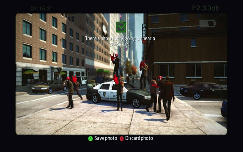 A bit further, by the road, a police car surrounded by men in red masks and gloves - Photo articles - Challenges - The Amazing Spider-Man - Game Guide and Walkthrough