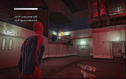 After the first fight with the madmen, jump behind the barrier on the right and speak to the guard - Chapter 02 - Escape Impossible - Collectibles inside buildings - The Amazing Spider-Man - Game Guide and Walkthrough