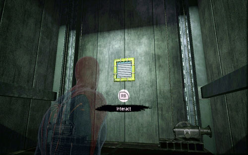 After riding the elevator down, enter the narrow tunnel behind your back and afterwards get rid of the two guards at its end - Chapter 03 - In the Shadow of Evils Past - p. 1 - Collectibles inside buildings - The Amazing Spider-Man - Game Guide and Walkthrough