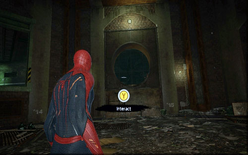 Inside the big room, choose the tunnel with the turbine and jump down to the very bottom - Chapter 04 - The Thrill of the Hunt - Collectibles inside buildings - The Amazing Spider-Man - Game Guide and Walkthrough