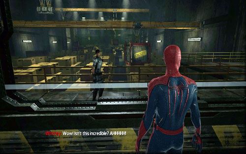 After reaching the big room where the reporter is interrogated, jump through the balustrade on the left - Chapter 03 - In the Shadow of Evils Past - p. 2 - Collectibles inside buildings - The Amazing Spider-Man - Game Guide and Walkthrough