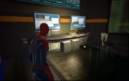 Can be found on the left side of the room where Gwen is being held - Chapter 06 - Smythe Strikes Back - p. 1 - Collectibles inside buildings - The Amazing Spider-Man - Game Guide and Walkthrough