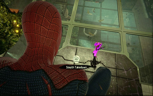 After collecting the previous Piece, climb onto the upper floor and get rid of the group of enemies silently - Chapter 06 - Smythe Strikes Back - p. 2 - Collectibles inside buildings - The Amazing Spider-Man - Game Guide and Walkthrough