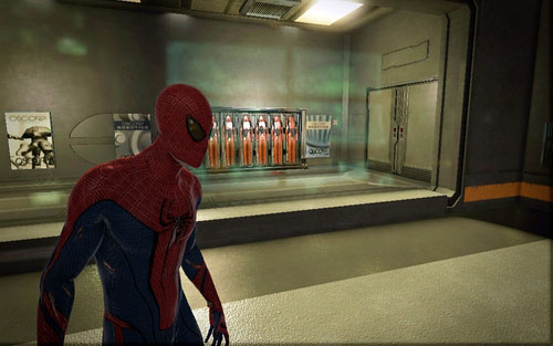 After going through the corridor with a large window, take a sharp turn to the right - Chapter 06 - Smythe Strikes Back - p. 2 - Collectibles inside buildings - The Amazing Spider-Man - Game Guide and Walkthrough