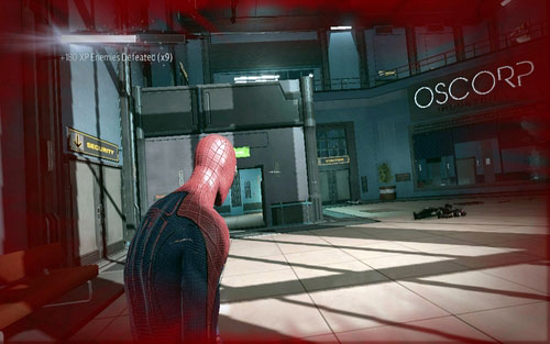 After defeating the first enemies, examine the small room on the left - Chapter 07 - Spidey to the Rescue - p. 1 - Collectibles inside buildings - The Amazing Spider-Man - Game Guide and Walkthrough