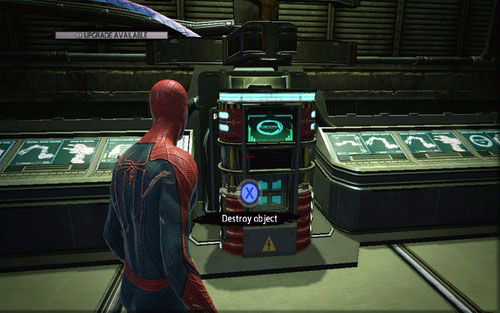 At some point you will need to destroy two generators connected with blue cables - Chapter 07 - Spidey to the Rescue - p. 1 - Collectibles inside buildings - The Amazing Spider-Man - Game Guide and Walkthrough