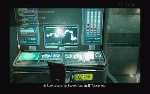 There you will find a computer with an OSCORP sign on it, which you need to take a photo of - Chapter 07 - Spidey to the Rescue - p. 2 - Collectibles inside buildings - The Amazing Spider-Man - Game Guide and Walkthrough