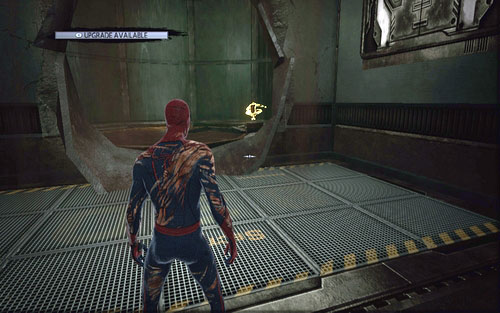 After saving the group of scientists, enter the high shaft and jump onto the destroyed metal ring - Chapter 07 - Spidey to the Rescue - p. 2 - Collectibles inside buildings - The Amazing Spider-Man - Game Guide and Walkthrough