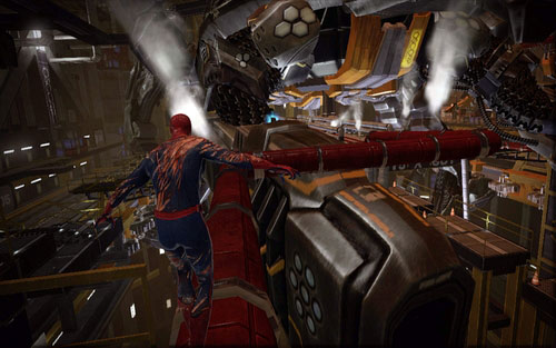 While running from the robots, you will reach a long red pipe - Chapter 10 - Spider-Man No More! - p. 2 - Collectibles inside buildings - The Amazing Spider-Man - Game Guide and Walkthrough