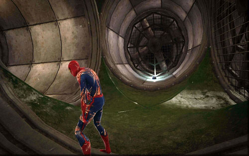 After heading out of the storehouse and behind the turbine, turn left - Chapter 10 - Spider-Man No More! - p. 2 - Collectibles inside buildings - The Amazing Spider-Man - Game Guide and Walkthrough