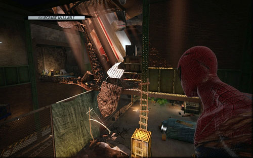 After coming across the first group of enemies, jump onto the wall on the left and afterwards jump onto the knocked over white pillar on the right - Chapter 12 - Where Crawls the Lizard? - Collectibles inside buildings - The Amazing Spider-Man - Game Guide and Walkthrough