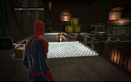 After you manage to get onto the higher floor using the blue platform on an extension arm, you should see a pile of yellow crates - Train Docking Station - Collectibles inside buildings - The Amazing Spider-Man - Game Guide and Walkthrough