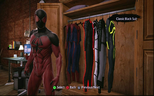 Inside Parker's apartment you will find a wardrobe for superhero costumes - Introduction - Spider-Man's costumes - The Amazing Spider-Man - Game Guide and Walkthrough